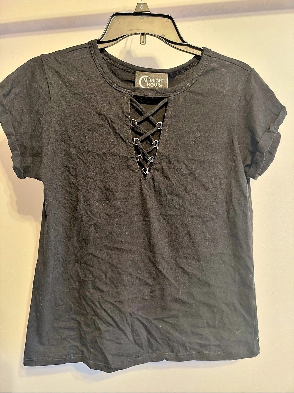 Midnight Hour Lattice T-shirt Lace-Up Tee Black Medium